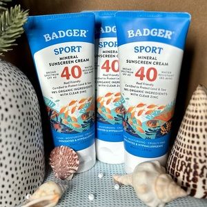 3 Pack of Badger SPF 40 Sport Mineral Sunscreen Cream-Water Resistant Sunscreen